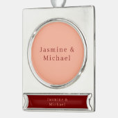 Schattige Minimalistische Diep Rode & Perzik Eigen Verzilverd Banner Ornament (Links)