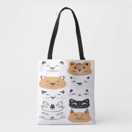 Schattige Minimalistische Kattengezichtjes Patroon Tote Bag