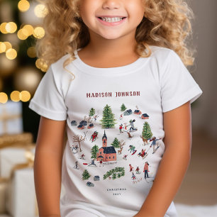 Schattige minimalistische Noordse winterdorp Kerst T-shirt