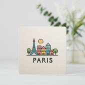 Schattige Minimalistische Parijse Skyline Feestdagenkaart (Staand voorkant)