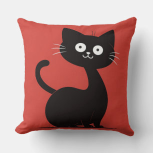 Schattige Minimalistische Zwarte Kat Cartoon Grapp Kussen