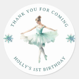 Schattige Mint Ballerina 1e Verjaardag Bedankt Ronde Sticker