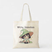 Schattige Mint Green Kawaii Baby Witch Girl Tote Bag (Achterkant)