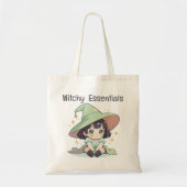 Schattige Mint Green Kawaii Baby Witch Girl Tote Bag (Voorkant)