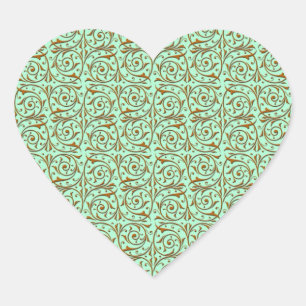 Schattige Mint Groen en Goud Swirly Vines Pattern Hart Sticker