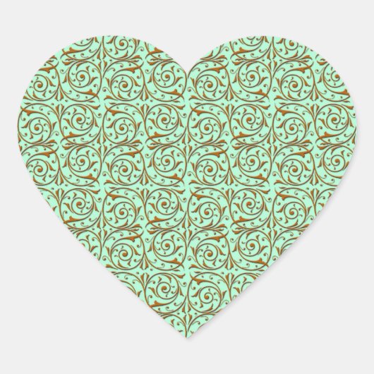Schattige Mint Groen en Goud Swirly Vines Pattern Hart Sticker (Voorkant)