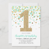 Schattige Mint Groen Goud Glitter Confetti 1e Verj Kaart (Voorkant)