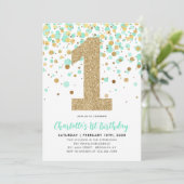 Schattige Mint Groen Goud Glitter Confetti 1e Verj Kaart (Staand voorkant)