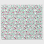 Schattige Mint Groen Valentijnsdag Kat Verpakkings Cadeaupapier (Vlak)