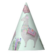 Schattige Mint Pink Llama en Cactus Waterverf Patt Feesthoedjes (Voorkant)