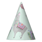 Schattige Mint Pink Llama en Cactus Waterverf Patt Feesthoedjes (Links)