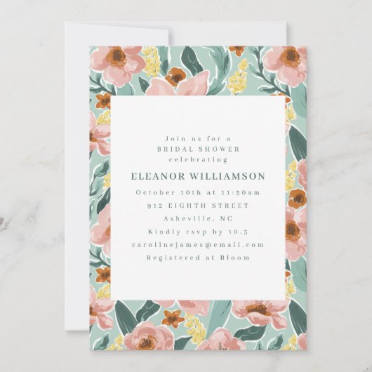 Schattige Mint Sage Blush Roze Bloemen Vrijgezelle Kaart (Voorkant)