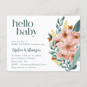 Schattige Mint Salie Roze Bloemige Hello Baby Show Briefkaart