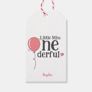 Schattige Miss Onederful Roze Balloon Custom Cadeaulabel