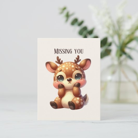 Schattige Missing You Deer Briefkaart (Staand voorkant)
