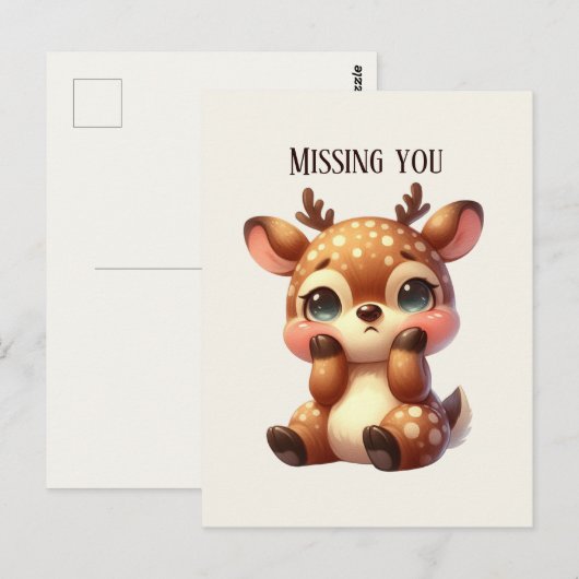Schattige Missing You Deer Briefkaart (Voorkant / Achterkant)