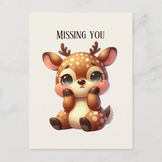Schattige Missing You Deer Briefkaart (Voorkant)