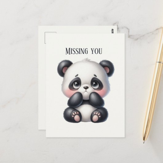 Schattige Missing You Panda beer Briefkaart (Voorkant / Achterkant in situ)