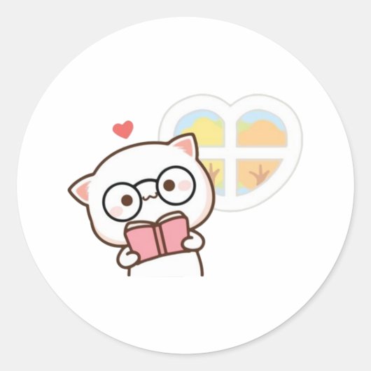 Schattige Mochi Peach Cat Leesboek Ronde Sticker (Voorkant)