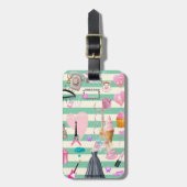 Schattige Mode, Parijs, hartspatroon Bagagelabel (Voorkant verticaal)