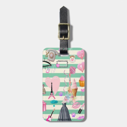 Schattige Mode, Parijs, hartspatroon Bagagelabel (Voorkant verticaal)