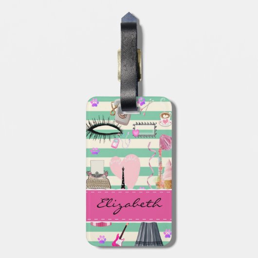 Schattige Mode, Parijs, hartspatroon Bagagelabel (Achterkant verticaal)