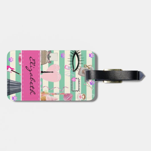 Schattige Mode, Parijs, hartspatroon Bagagelabel (Achterkant horizontaal)