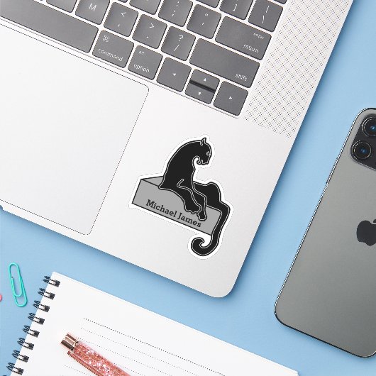 Schattige Moderm Black Panther Naam toevoegen Sticker (Laptop met iPhone)