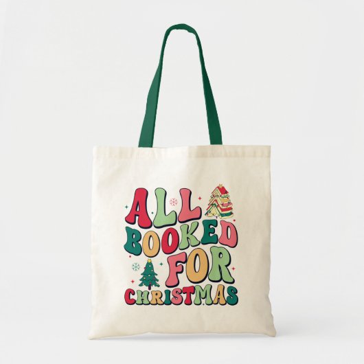 Schattige Modern All Booked voor Kerstboekenliefhe Tote Bag (Voorkant)
