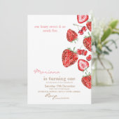 Schattige Modern Berry en Vrolijk 1e Verjaardagsfe Kaart (Staand voorkant)