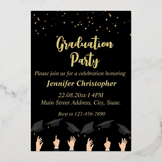 Schattige Modern Black&Gold Sparkles Graduation Pa Folie Uitnodiging (Voorkant)