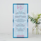 Schattige Modern Blauw Bruiloft Menu (Staand voorkant)