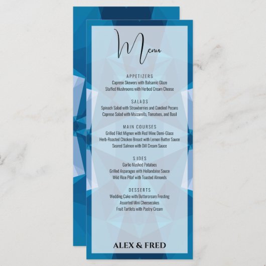 Schattige Modern Blauw Bruiloft Menu (Voorkant / Achterkant)