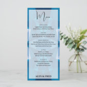 Schattige Modern Blauw Bruiloft Menu (Staand voorkant)