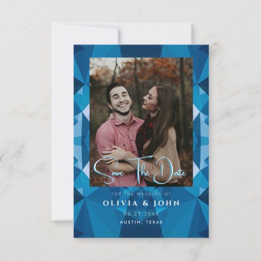 Schattige Modern Blauw Bruiloft Save The Date (Voorkant)