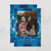 Schattige Modern Blauw Bruiloft Save The Date (Voorkant / Achterkant)