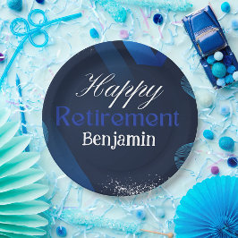 Schattige Modern Blauw en Wit Happy Retirement Papieren Bordje