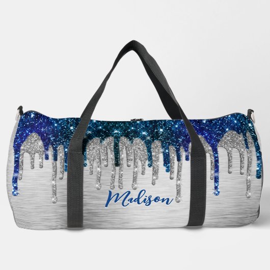 Schattige modern Blauw Glitter Drips monogram Gedr Plunjezak (Voorkant)