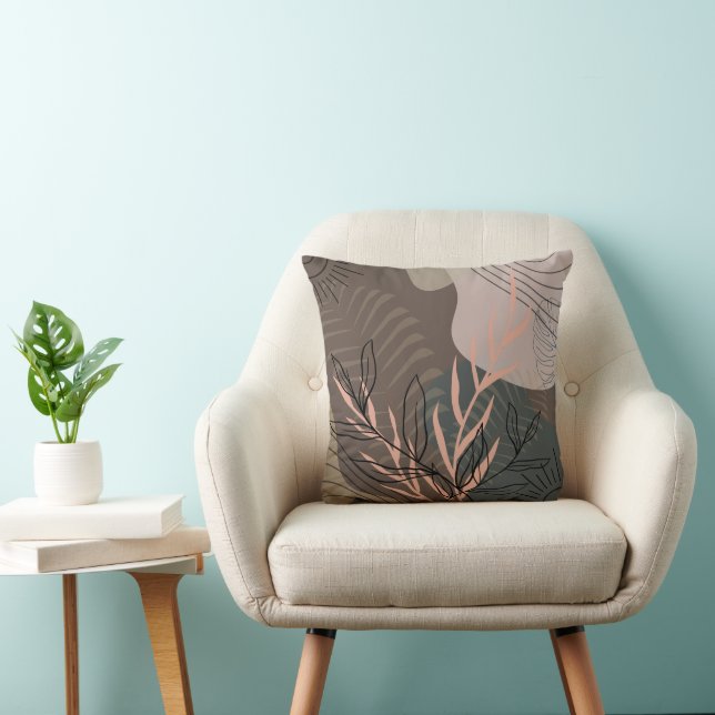 Schattige Modern Boho Bloemen Bruin Kussen (Stoel)