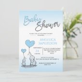 Schattige Modern BOY Blue Mama Olifant & Baby show Kaart (Staand voorkant)