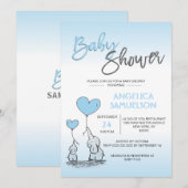 Schattige Modern BOY Blue Mama Olifant & Baby show Kaart (Voorkant / Achterkant)