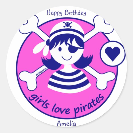 Schattige Modern Bright Pink Girl Pirate Ronde Sticker (Voorkant)