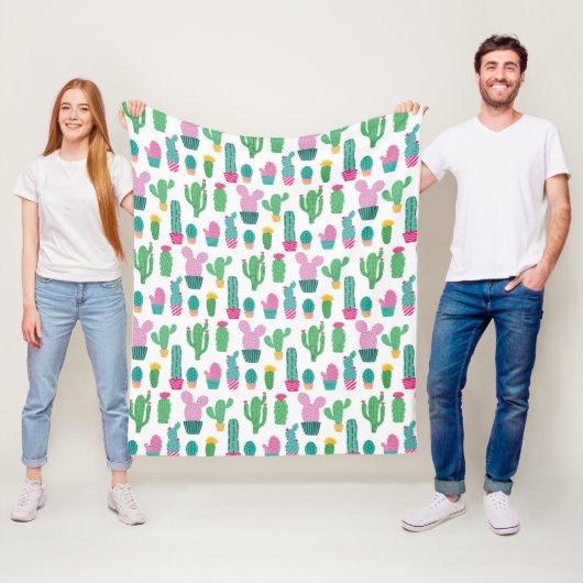 Schattige modern cactus illustratiepatroon fleece deken (In situ)