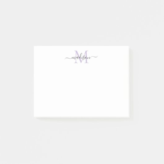 Schattige Modern Chic Girly Script Monogram Paarse Post-it® Notes (Voorkant)