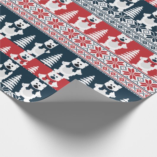 Schattige & Modern Christma Sneeuwman Gebreid Cadeaupapier (Hoek)