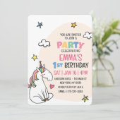 Schattige Modern Eenhoorn en Sterren Kind Verjaard Kaart (Staand voorkant)