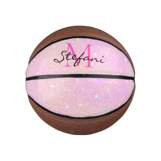 Schattige Modern Eenhoorn Roze Faux Glitter monogr Basketbal (Voorkant)