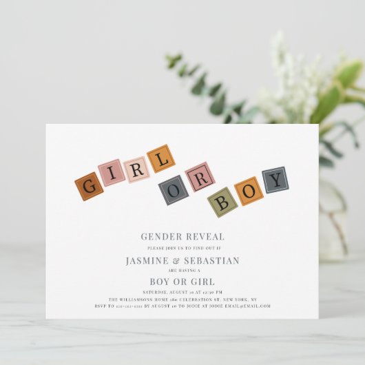 Schattige modern eenvoudig Gender reveal Kaart (Staand voorkant)