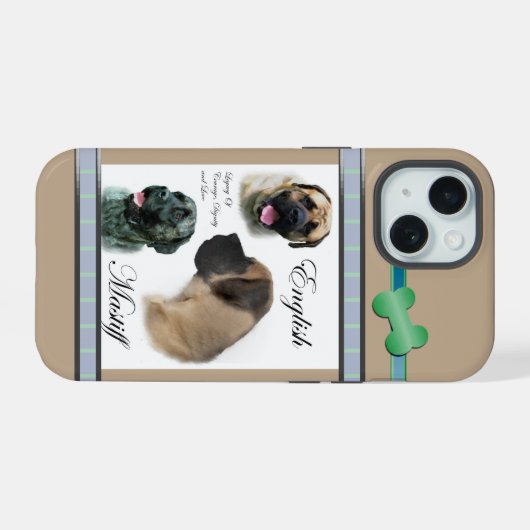 Schattige Modern Engels Mastiff Dog Art iPhone 15 Case (Achterkant horizontaal)