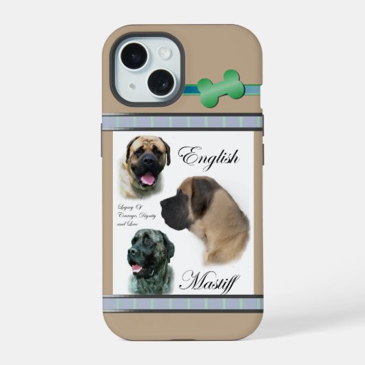 Schattige Modern Engels Mastiff Dog Art iPhone 15 Case (Achterkant)